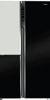Haier Vogue Series 598L, Black White Glass Finish 3 Door Convertible Side By Side RefrigeratorHRT-683KWG