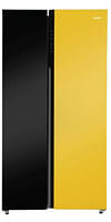 Haier Vogue Series 602L, Black Yellow Glass Finish 2 Door Side by side Refrigerator HRS-682KYG