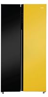 Haier Vogue Series 602L, Black Yellow Glass Finish 2 Door Side by side Refrigerator HRS-682KYG